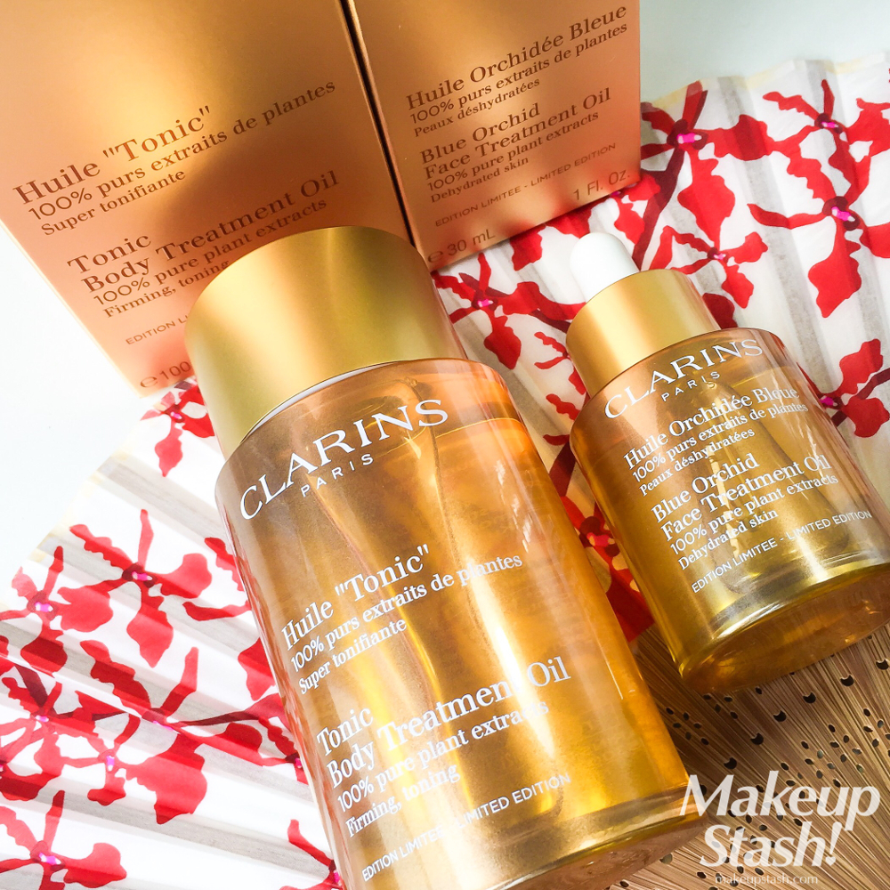 Clarins 60th Anniversary Gold Edition Blue Orchid Face Treatment Oil & Tonic Body Treatment Oil