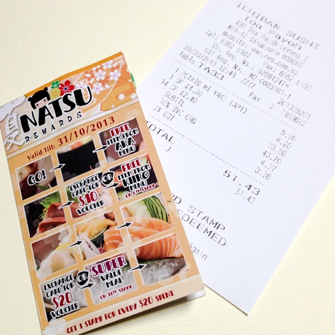 Ichiban Boshi Receipt and Natsu 2013 Rewards Card