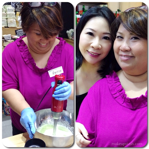 Mag and Ratna at Lush Learning How Rudolph Fresh Face Mask is Made
