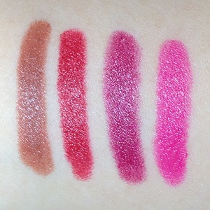 Nars Satin Lip Pencils in Het Loo, Majella, Palais Royal and Yu Single Swipe Swatches