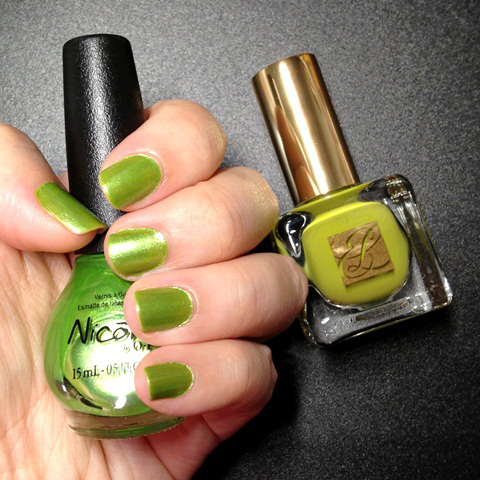 Nicole by OPI Make Mine Lime and Estee Lauder Absinthe NOTD