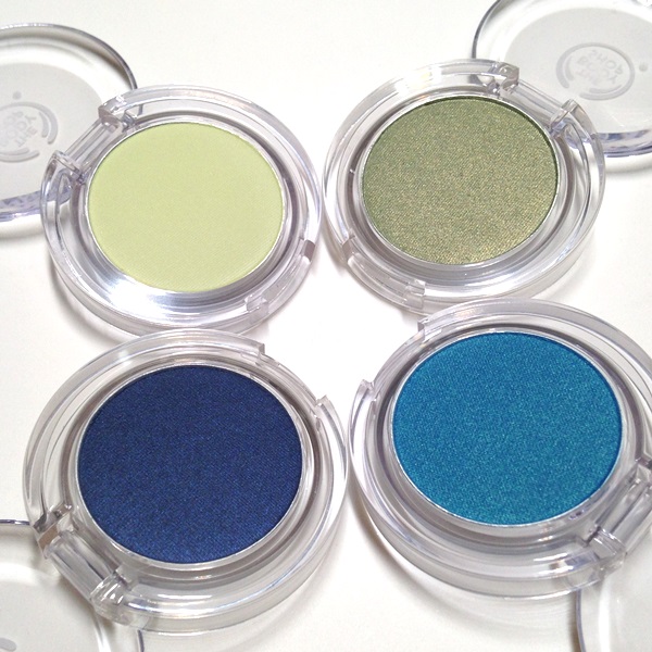 The Body Shop Colour Crush Eye Shadows in 505 Boyfriend Jeans, 510 Something Blue, 515 Blue Over You, 601 Chat-Up Lime, 605 Sweet Pea