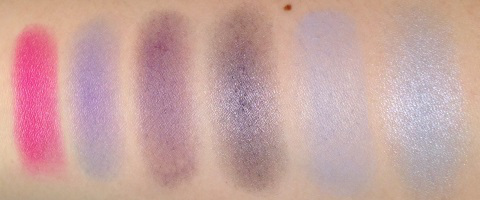 The Body Shop Colour Crush Eye Shadows in Berry Cheeky, Blueberry Night, Blackcurrant Affair, Midnight Flirt, Head In The Sky Swatches