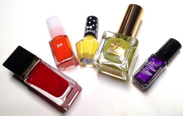 Tom Ford Beauty Carnal Red, Pa A76, Dollywink 10, Estee Lauder Absinthe and Urban Decay Meltdown