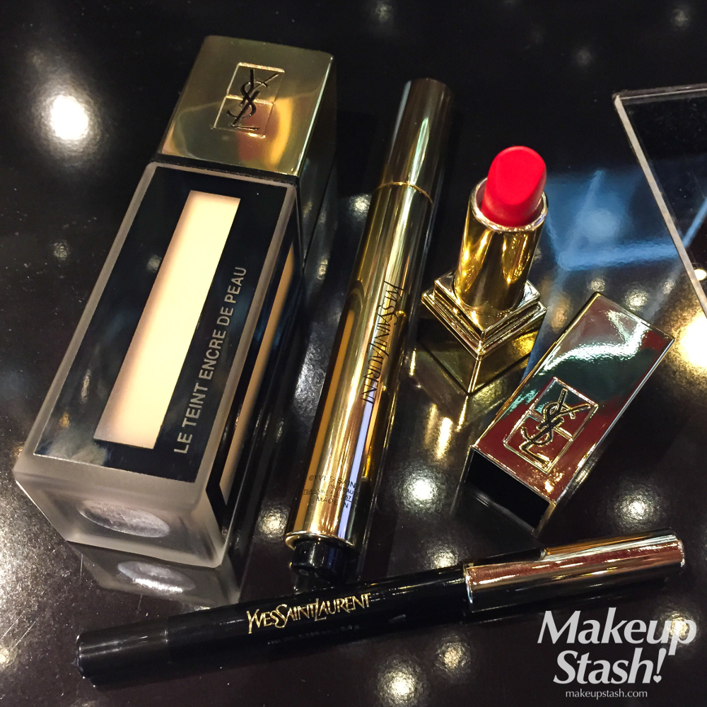 YSL Le Teint Encre de Peau Fusion Ink Foundation, Touche Eclat Radiant Touch, Rouge Pur Couture in No 1 Le Rouge and Dessin du Regard Waterproof Eye Pencil in No 1 Black Ink