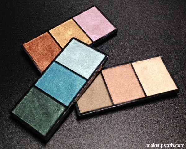 hiseido Luminizing Satin Eye Color Trios in BR214 Into the Woods, GR412 Lido and BE213 Nude Testers